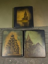 Vintage Set 3 Russian Wooden Church Wall Hangings Kizhi Transfiguration Onega picture