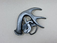 Vintage Sid Bell Alaskan Silversmith Pewter Deer Antler Gun Lock Belt Buckle NY picture