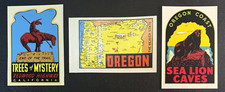 ⁠3 Vintage Travel Decals Lot Oregon State Sea Lion Caves Trees ofMystery Sleeves picture