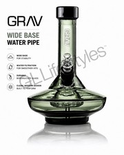 GRAV® SMALL 8.25” WIDE BASE WATER PIPE IN SMOKE WITH BLACK ACCENTS, THICK GLASS picture