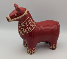 Vintage Red Ceramic Dala Horse Figurine Red Cream Scandinavian Folk Art Decor picture