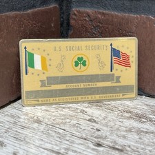 Vintage Metal Social Security ID Card Name Plate Ireland American Stampabable picture
