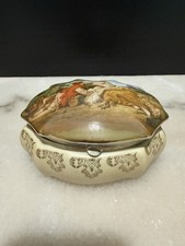 Vintage Charming Ceramic Trinket Box w/ “courting couple” scene Japan Ardalt picture