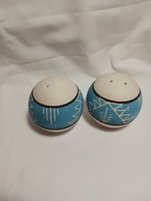 Salt & Pepper Shakers Native American Round Handmade - Signed Bull Tail picture