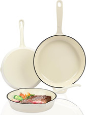 Enameled Cast Iron Skillet Set - 3 Sizes, Oven & Induction Safe, Cream White picture