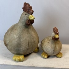 Primitive Farmhouse Chicken Hen Figurine Set Of 2 Distressed Rustic Country picture