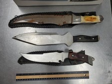 Lot of 3 Long Fixed Blade Knives for Restoration picture