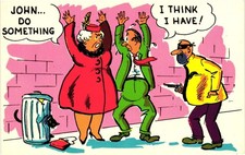 Vintage Comic Humorous Postcard Mugging Scene John Do Something Dexter Press picture