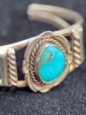 Navajo Cuff Bracelet 925 Silver Turquoise - Women's Vintage picture