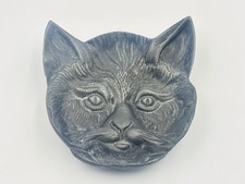 Vintage Pewter Bobcat Cat Face Soap Coin Dish Key Tray Trinket Ring picture