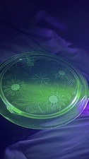 Vintage Platter Uranium Jeannette Vaseline Glass Sunflower Pattern GLOWS Retro picture