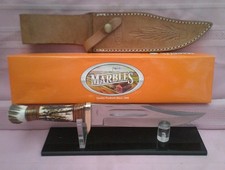 NIB Marbles MR‑820 Hunting Bowie Knife with Stag Handles & Leather Sheath picture