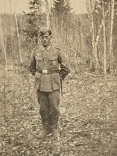 WW2 German Photo Wehrmacht Soldier w Infantry Assault Black Wound Badge Bayonet picture