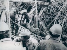 1974 Workers Carry Injured Man Bridge Collapse Kempton Bavaria Press Photo picture
