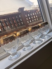 Vintage MCM Cristalleria Fratelli Fumo Goblet Glasses Hand Made Italy Gold Trim picture