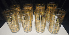 VTG MCM Emerald Scroll High Ball Glasses by Culver - 1950/1960s - Set Of 8 picture