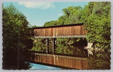 Bridge~Hillsboro New Hampshire~Covered Bridge~Contoocook River~Vintage Postcard picture
