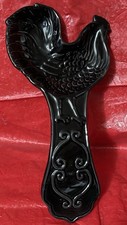 American Atelier Black CHICKEN Rooster Ceramic Spoon Rest picture