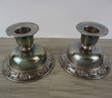 Pair VTG Oneida Embossed Floral Silverplate Candlestick Holders 2.25