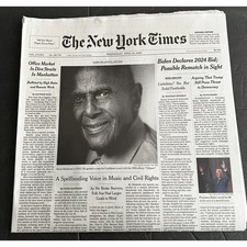 The New York Times Newspaper HARRY BELAFONTE 1927-2023 April 26 2023 Wednesday picture