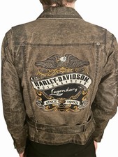 Harley-Davidson Legendary 1903 Eagle Graphic Brown Distressed Full Zip Jacket S picture