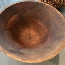 Vintage Wooden Bowl Fruit Salad Bowl Primitive Farmhouse Cracked See Photos 10” picture