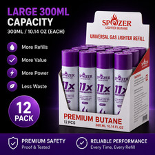 Spozer 11X Refined Butane Canister Lighter Gas Fuel Refill 300ML 12/24 Can picture