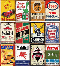 12 Pieces Gas and Oil Tin Signs, Retro Vintage Metal Sign for Home Man Cave Gara picture