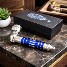 Metal Smoking Pipe w/Lid  All Metal Tobacco Pipe Durable Blue Finish Gift Box picture