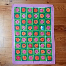 Vintage Zucchi Ken Scott Tea Towel MCM Floral Grid Pink Green Pop Art Italy Made picture