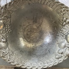 Vintage Gorham Heavy Metal Large Bowl Basket Weave Border W/ Apples & Grapes picture