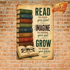 Bookworm Dream Library Metal Sign Vintage Book Shop Wall Decor 8x12 picture