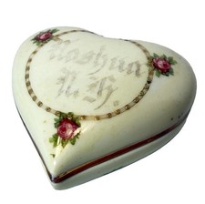 NASHUA NH NEW HAMPSHIRE ANTIQUE Souvenir Porcelain HEART TRINKET BOX picture