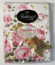 NOS Vintage FIELDCREST Perfection FLORAL ROSES Percale PILLOWCASE Set MCM 1970s picture