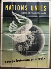 Vintage F.C. Veit United Nations Peace Poster French WWII Era 40x30 Original picture
