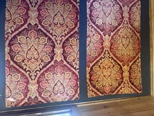 Vintage 1920s Silk Lampas Brocade Fabric Trim Medallion Paisley TrainCar Salvage picture