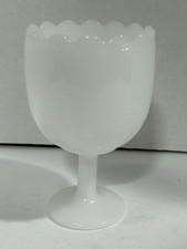 Vintage Milk Glass Compote 6 Inch Scalloped Top Pedestal Bottom picture