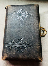Antique Leather Embossed Photo Album w/ Clasp, B&W Postcards Portraits 1907 picture