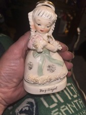 Vintage NAPCO 1950's 60s May Birthday Angel Girl Japan Ceramic W Bouquet Flowers picture