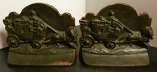 Antique Cast Iron Horse Drawn Carriage Bookends 4.83
