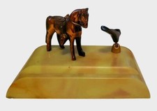Copper Finish Cast Metal HORSE Desk Pen Holder Acrylic Stand Felt Bottom picture