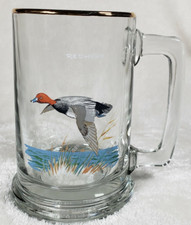 Vintage Ned Smith Signed Numbered Beer GLASS Stein REDHEAD DUCK Gold Rim picture