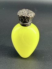 Antique Victorian Uranium Vaseline Glass Silver Scent Perfume Bottle 19th C picture