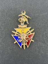 Antique Gold Filled Knights of Pythias Watch Fob Pendant Skull Cross Bones picture