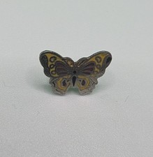 Vintage Yellow Butterfly Enamel Insect Animal Wings Silver Tone Lapel Pin picture