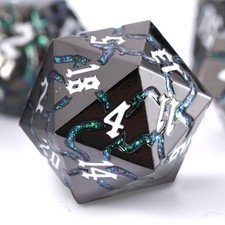 Soar Forge Metal Dice For DND - Ancient Cracked - Black Green Glitter Cracks picture
