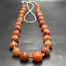 Vintage Himalayan Tibetan Carnelian Carved Agate Melon Shape Beads Necklace picture
