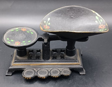 Vintage Miniature Cast Iron Hand decorated w/ Flowers Weight Scale. picture
