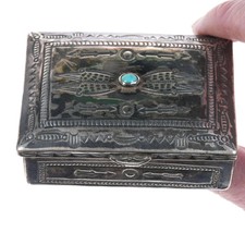 Morris Robinson (1900-1987) Hopi sterling silver box with turquoise picture