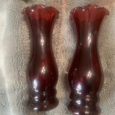 2 Vintage Anchor Hocking Ruby Red Vases 5.75